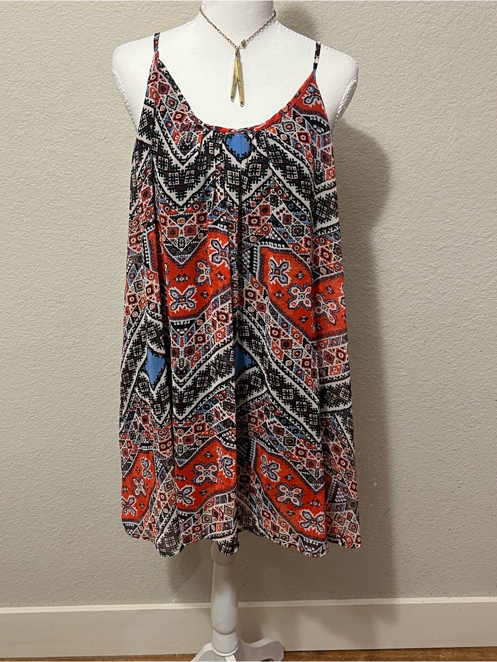 Poetry Orange Black White and Blue Geometric Print Camisole